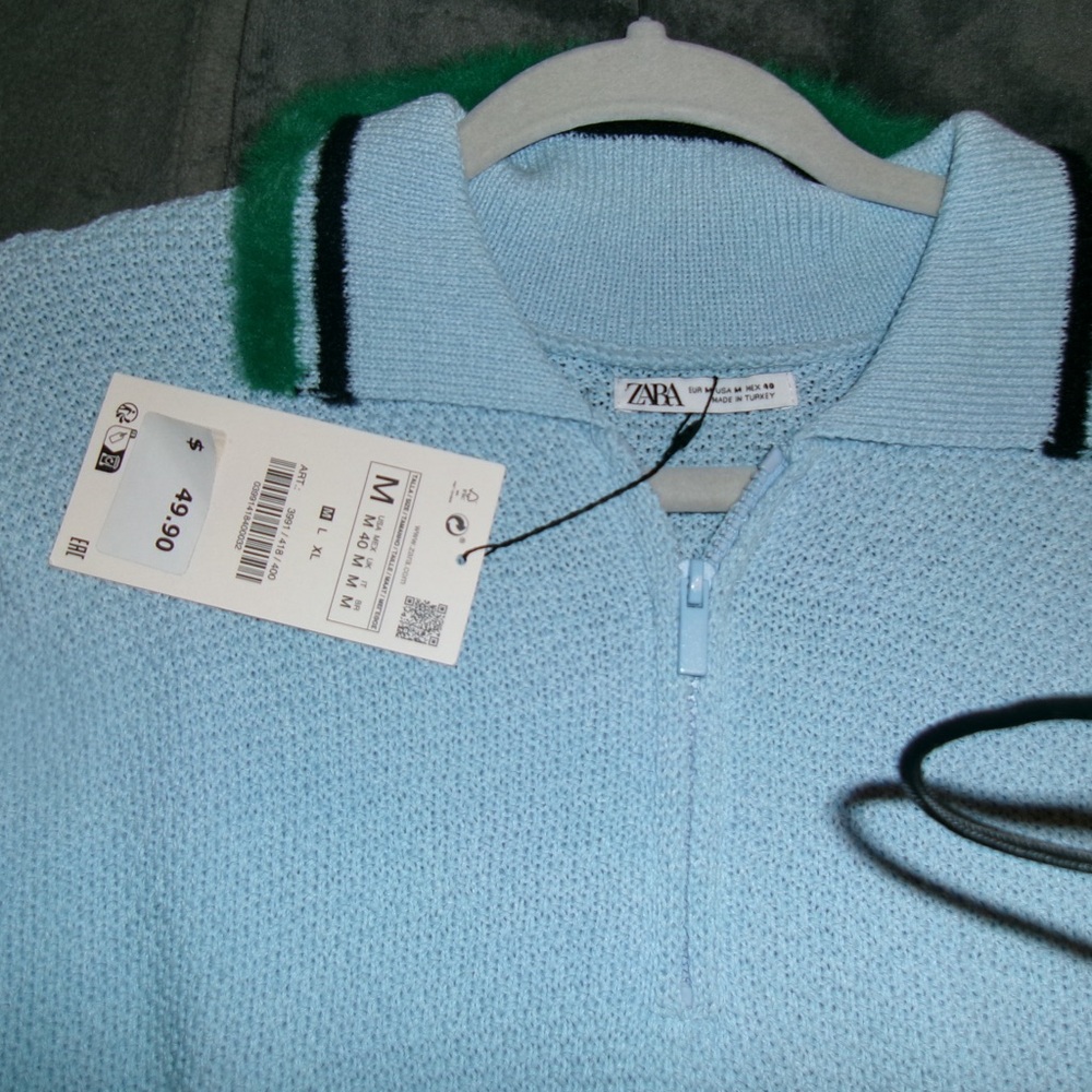 Zara Light Blue Half-Zip Knit Sweater